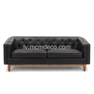 Alcott Oxford melns ādas dīvāns